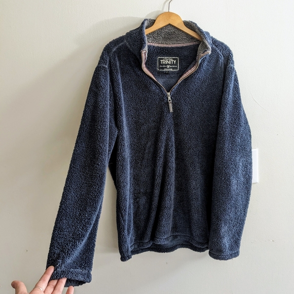 Trinity Plush Luxury Fleece Sweater, Slate Navy Blue, Mens Size Large - Picture 2 of 9